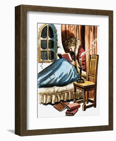 Boy Reading in Bed-null-Framed Giclee Print