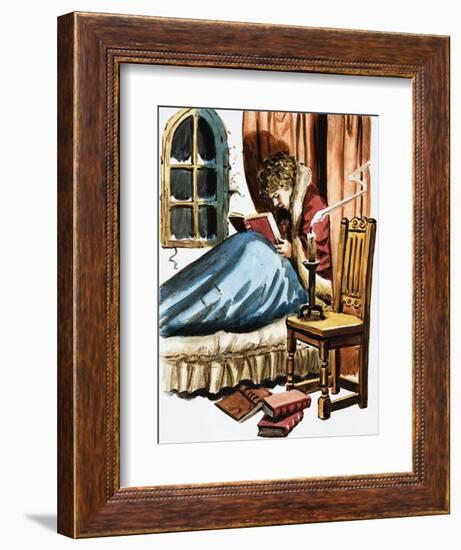 Boy Reading in Bed-null-Framed Giclee Print