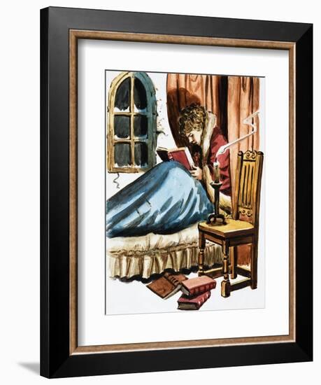 Boy Reading in Bed-null-Framed Giclee Print