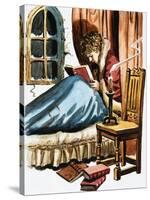 Boy Reading in Bed-null-Stretched Canvas