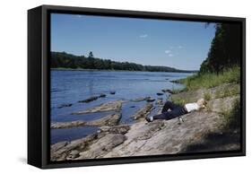 Boy Relaxing by the Delaware River-William P. Gottlieb-Framed Stretched Canvas