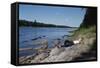 Boy Relaxing by the Delaware River-William P. Gottlieb-Framed Stretched Canvas