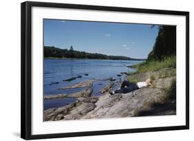 Boy Relaxing by the Delaware River-William P. Gottlieb-Framed Photographic Print