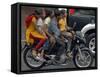 Boy Rides a Motorbike with Four Girls, as it Drizzles in Hyderabad, India-null-Framed Stretched Canvas