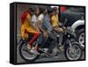 Boy Rides a Motorbike with Four Girls, as it Drizzles in Hyderabad, India-null-Framed Stretched Canvas