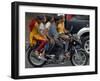 Boy Rides a Motorbike with Four Girls, as it Drizzles in Hyderabad, India-null-Framed Photographic Print