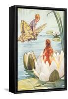 Boy Riding Butterfly and Girl in Water Lily-null-Framed Stretched Canvas