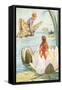 Boy Riding Butterfly and Girl in Water Lily-null-Framed Stretched Canvas