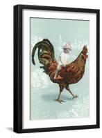 Boy Riding Giant Rooster-null-Framed Art Print