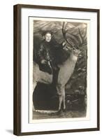 Boy Riding Stuffed Deer-null-Framed Art Print