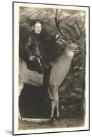 Boy Riding Stuffed Deer-null-Mounted Art Print