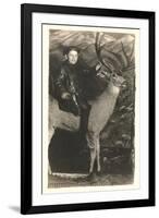 Boy Riding Stuffed Deer-null-Framed Art Print