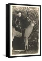 Boy Riding Stuffed Deer-null-Framed Stretched Canvas