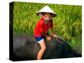 Boy Riding Water Buffalo, Mekong Delta, Vietnam-Keren Su-Stretched Canvas