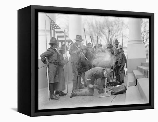 Boy Scouts making a fire for the visit of Sir Robert Baden-Powell to the White House, 1911-Harris & Ewing-Framed Stretched Canvas