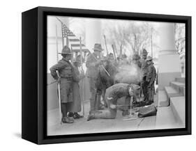 Boy Scouts making a fire for the visit of Sir Robert Baden-Powell to the White House, 1911-Harris & Ewing-Framed Stretched Canvas