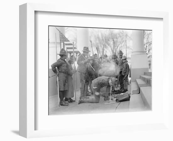 Boy Scouts making a fire for the visit of Sir Robert Baden-Powell to the White House, 1911-Harris & Ewing-Framed Photographic Print