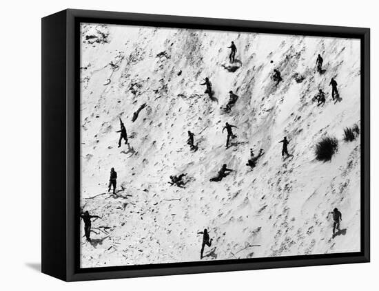 Boy Scouts Racing Down a Dune at the Indiana Dunes-Michael Rougier-Framed Stretched Canvas