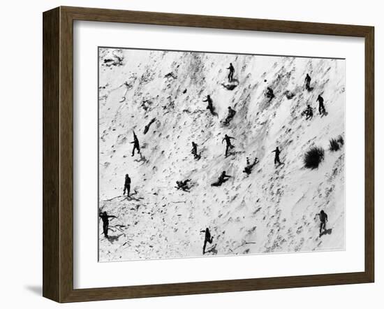 Boy Scouts Racing Down a Dune at the Indiana Dunes-Michael Rougier-Framed Photographic Print