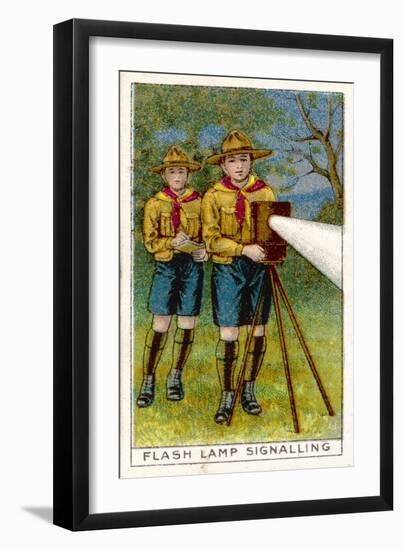 Boy Scouts Signalling with a Lamp-null-Framed Art Print