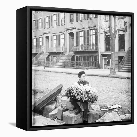 Boy Selling Flowers-null-Framed Stretched Canvas