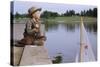 Boy Sitting by Lake in Cowboy Hat-William P. Gottlieb-Stretched Canvas