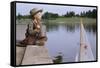 Boy Sitting by Lake in Cowboy Hat-William P. Gottlieb-Framed Stretched Canvas