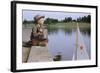 Boy Sitting by Lake in Cowboy Hat-William P. Gottlieb-Framed Photographic Print
