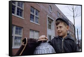 Boy Standing in Schoolyard-William P. Gottlieb-Framed Stretched Canvas