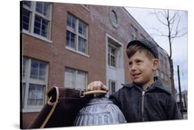 Boy Standing in Schoolyard-William P. Gottlieb-Stretched Canvas