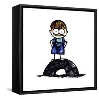 Boy Standing on a Tire-null-Framed Stretched Canvas