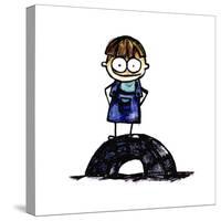 Boy Standing on a Tire-null-Stretched Canvas