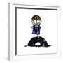 Boy Standing on a Tire-null-Framed Giclee Print