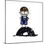 Boy Standing on a Tire-null-Mounted Giclee Print