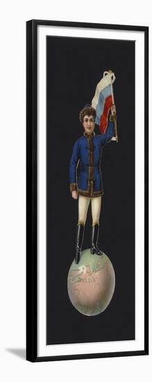 Boy Standing on Globe, Holding Russian Flag-null-Framed Giclee Print