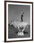 Boy Standing on Shorthorn Bull at White Horse Ranch-William C^ Shrout-Framed Photographic Print