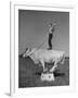 Boy Standing on Shorthorn Bull at White Horse Ranch-William C^ Shrout-Framed Photographic Print