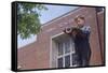 Boy Standing Outside School-William P. Gottlieb-Framed Stretched Canvas