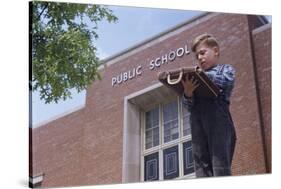 Boy Standing Outside School-William P. Gottlieb-Stretched Canvas