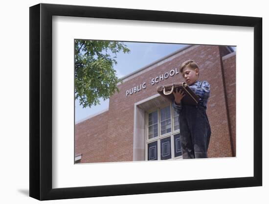 Boy Standing Outside School-William P. Gottlieb-Framed Photographic Print