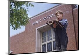 Boy Standing Outside School-William P. Gottlieb-Mounted Photographic Print