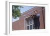 Boy Standing Outside School-William P. Gottlieb-Framed Photographic Print