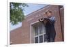 Boy Standing Outside School-William P. Gottlieb-Framed Photographic Print