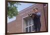 Boy Standing Outside School-William P. Gottlieb-Framed Photographic Print