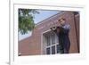 Boy Standing Outside School-William P. Gottlieb-Framed Photographic Print