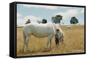 Boy Standing with Horse in a Field-William P. Gottlieb-Framed Stretched Canvas