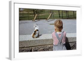 Boy Standing with Kitten in Schoolyard-William P. Gottlieb-Framed Photographic Print