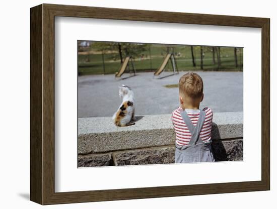 Boy Standing with Kitten in Schoolyard-William P. Gottlieb-Framed Photographic Print