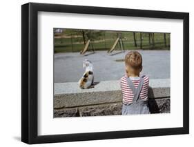 Boy Standing with Kitten in Schoolyard-William P. Gottlieb-Framed Photographic Print