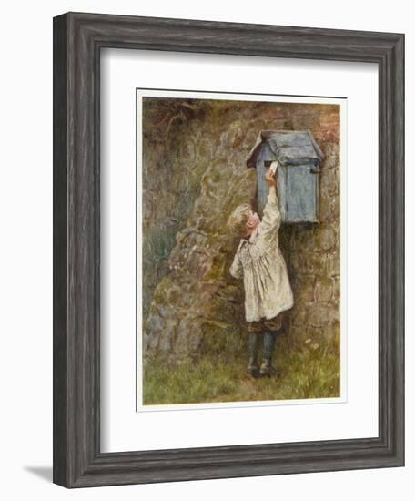 Boy Stretches to Post a Letter in the Box at Bowler's Green Surrey-Helen Allingham-Framed Art Print